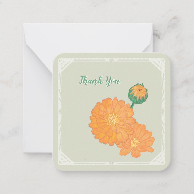 Tarjeta de nota plana Marigold "Gracias" (Anverso)
