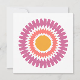 Tarjeta de nota plana moderna Sunburst en rosa y o