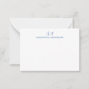 Tarjeta de nota plana monográfica azul simple
