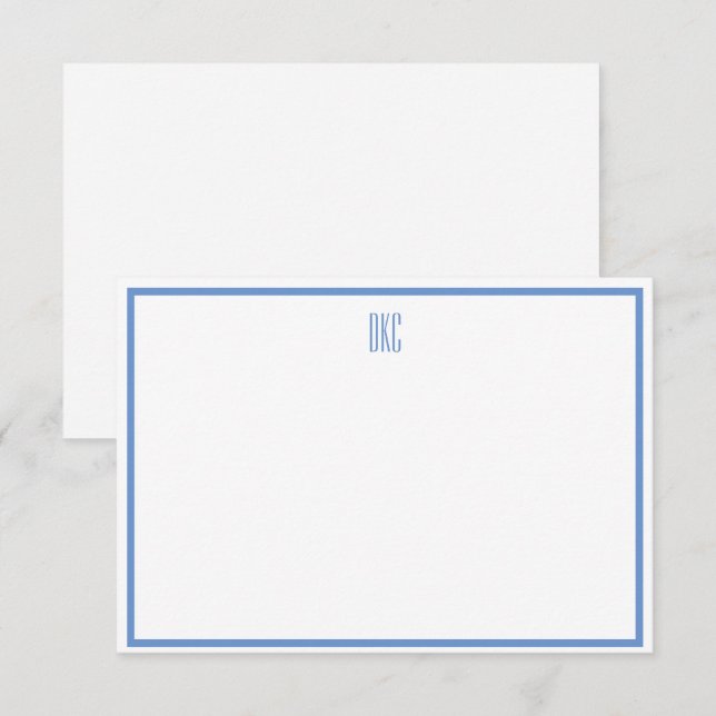 Tarjeta de nota plana monogramada azul y blanco su (Anverso / Reverso)