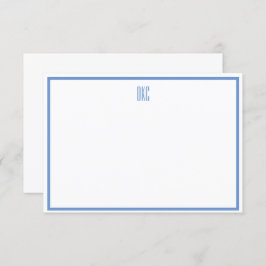 Tarjeta de nota plana monogramada azul y blanco su