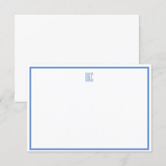 Tarjeta de nota plana monogramada azul y blanco su