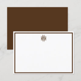 Tarjeta de nota plana monogramada en blanco y marr