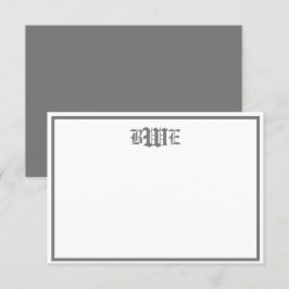 Tarjeta de nota plana monogramada gris y blanco