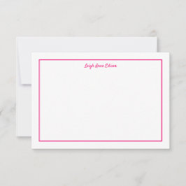 Tarjeta de nota plana monogramada rosa y blanco br