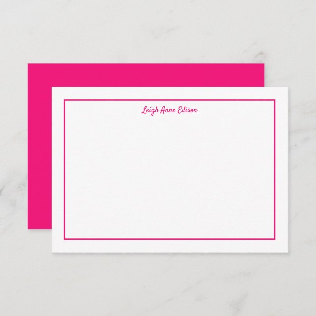 Tarjeta de nota plana monogramada rosa y blanco br (Anverso / Reverso)