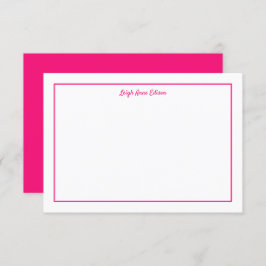Tarjeta de nota plana monogramada rosa y blanco br