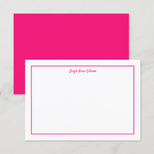 Tarjeta de nota plana monogramada rosa y blanco br