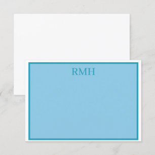Tarjeta de nota plana monogramada verde azulada az