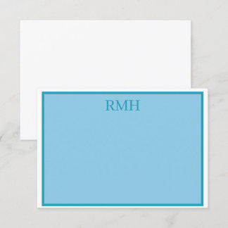 Tarjeta de nota plana monogramada verde azulada az