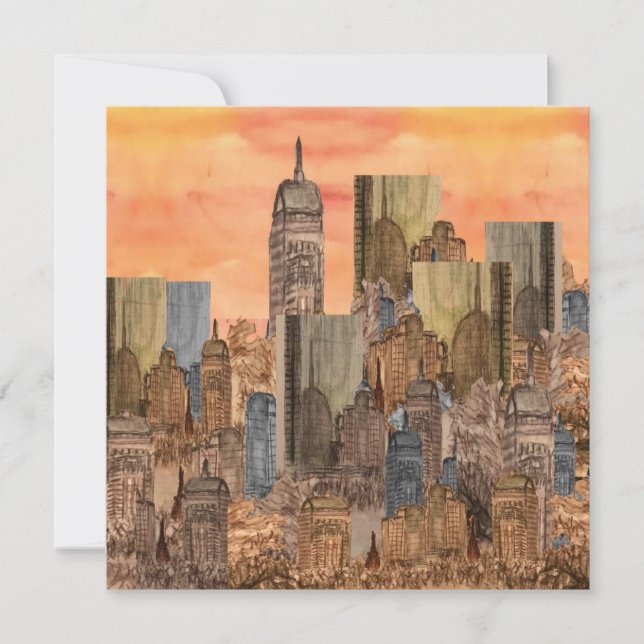 Tarjeta de nota plana naranja Sky City Sunset Blan (Anverso)