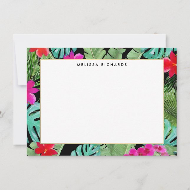 Tarjeta de nota plana negra de impresión tropical  (Anverso)