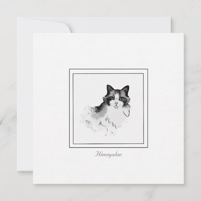 Tarjeta de nota plana para gato negro, gris y blan (Anverso)