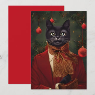 Tarjeta de nota plana para gato Vintage Christmas