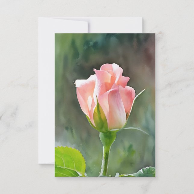 Tarjeta de nota plana Peachy Rosa Bud Art (Anverso)