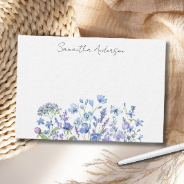 Tarjeta de nota plana personalizada Blue Wildflowe