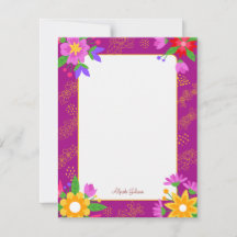 Tarjeta de nota plana personalizada con flor rosa 