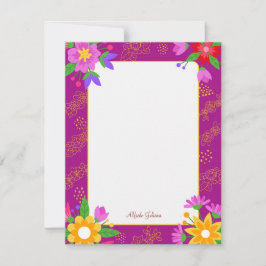 Tarjeta de nota plana personalizada con flor rosa 