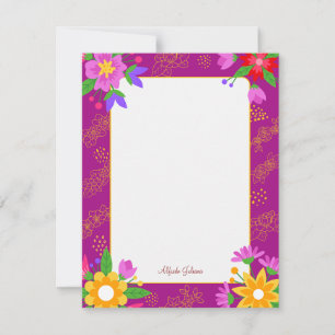Tarjeta de nota plana personalizada con flor rosa