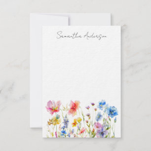 Tarjeta de nota plana personalizada con flor silve