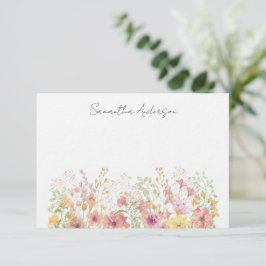 Tarjeta de nota plana personalizada con flor silve