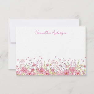 Tarjeta de nota plana personalizada con flor silve