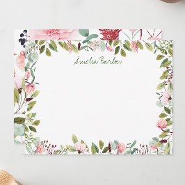 Tarjeta de nota plana personalizada de Pink Floral
