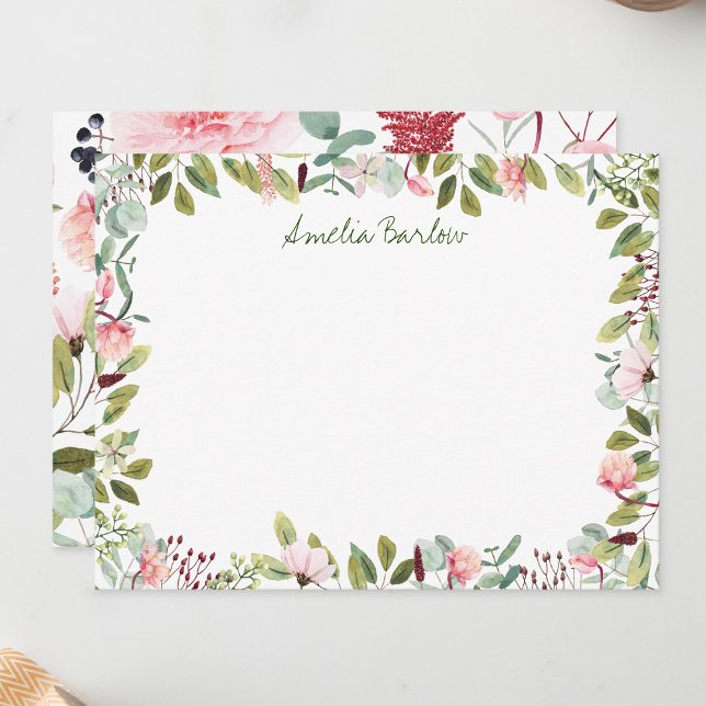 Tarjeta de nota plana personalizada de Pink Floral (Subido por el creador)