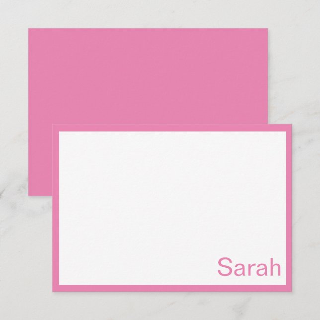 Tarjeta de nota plana personalizada rosa y blanco (Anverso / Reverso)