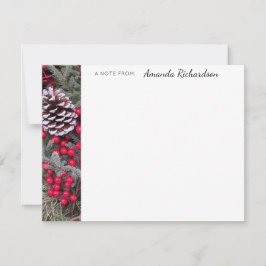 Tarjeta de nota plana Pinecone Evergreen Red Berri