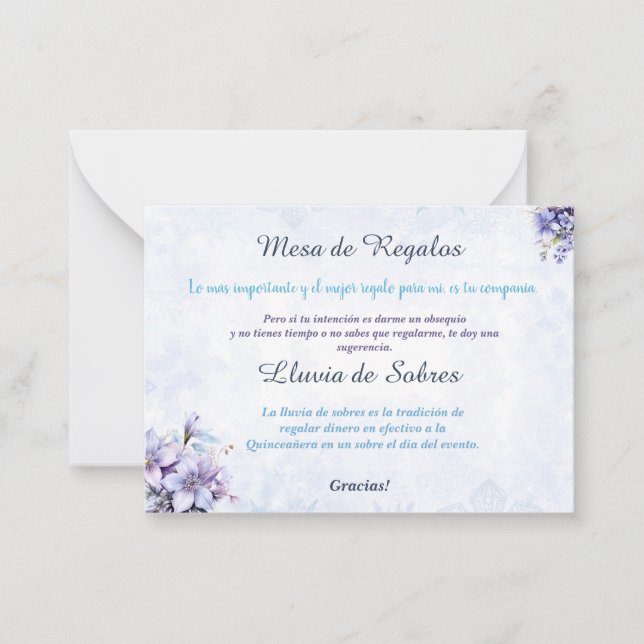 Tarjeta de nota plana Quinceañera Lluvia de Sobres (Anverso)