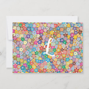 Tarjeta de nota plana retro floral inicial persona