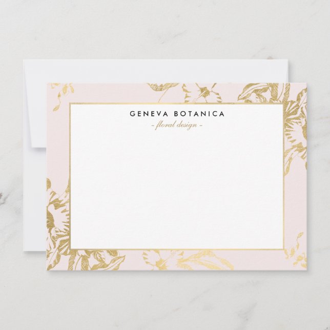 Tarjeta de nota plana rosa con patrón floral de or (Anverso)