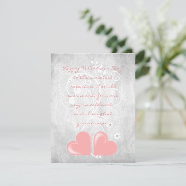 Tarjeta de nota plana rosa de San Valentín (Anverso de pie)