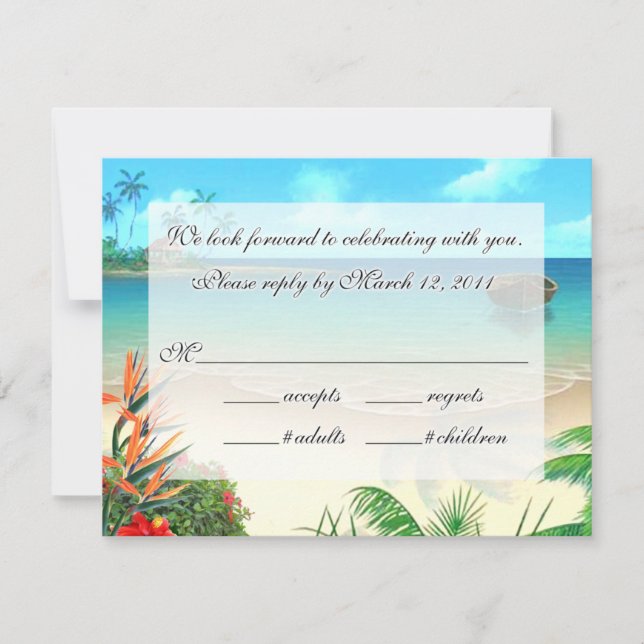 Tarjeta de nota plana RSVP-1 Exotic Beach 4.25x5.5 (Anverso)
