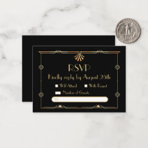 Tarjeta de nota plana RSVP de Art Deco Wedding