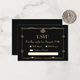 Tarjeta de nota plana RSVP de Art Deco Wedding