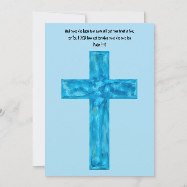 Tarjeta de nota plana Rustic Blue Watercolor Cross (Anverso)