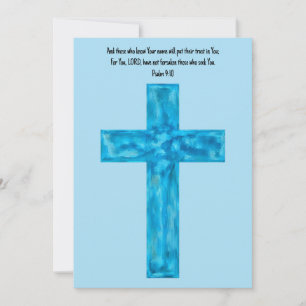 Tarjeta de nota plana Rustic Blue Watercolor Cross