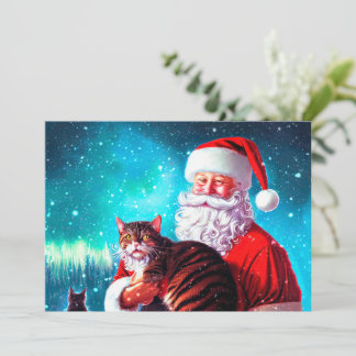 Tarjeta de nota plana Santa y Cat para navidades