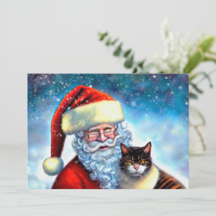 Tarjeta de nota plana Santa y Cat para navidades
