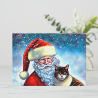 Tarjeta de nota plana Santa y Cat para navidades