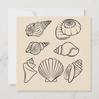 Tarjeta de nota plana Seashell, Beach Stationery