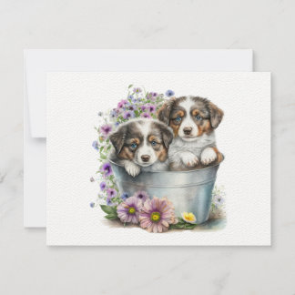 Tarjeta de nota plana Springtime Pups