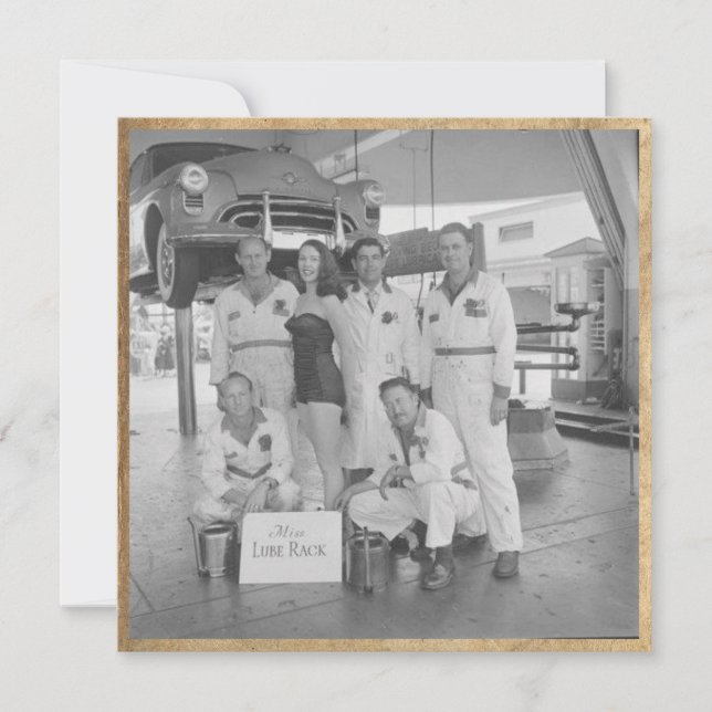 Tarjeta de nota plana vintage "Miss Lube Rack" (Anverso)