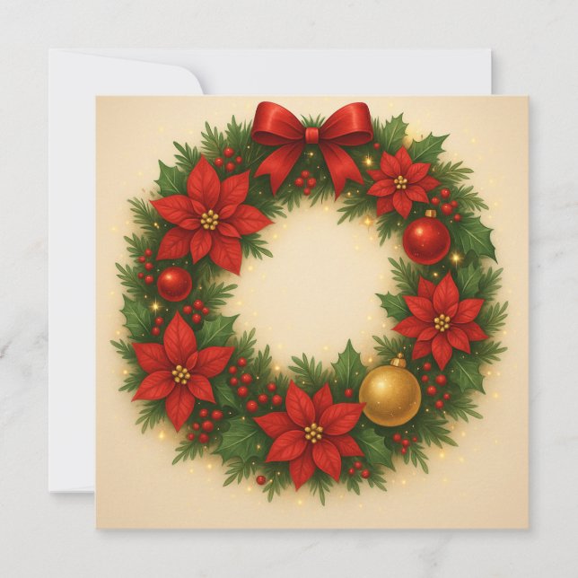 Tarjeta de nota plana Wonky Zoo - Wreath de Navida (Anverso)