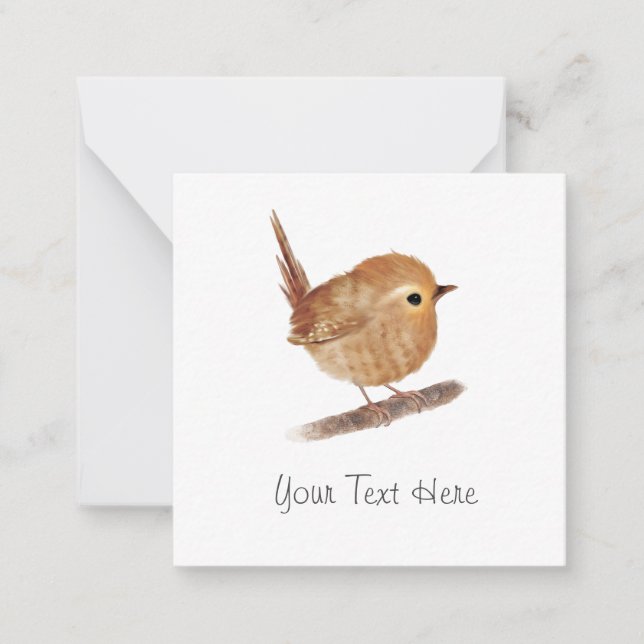 Tarjeta de nota plana Wren Bird personalizada (Anverso)