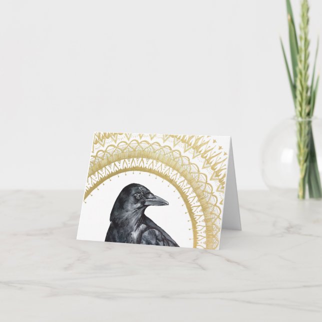 Tarjeta de nota plegada Crow Mandala (Anverso)