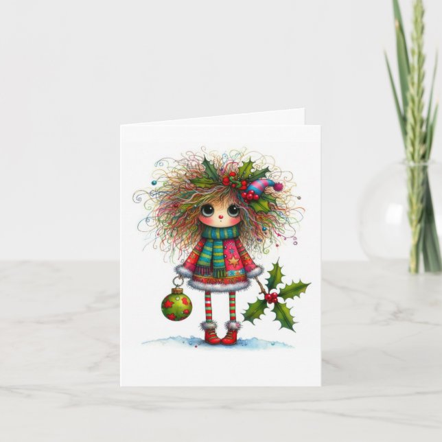 Tarjeta de nota plegada Cute Quirky Chica (Anverso)