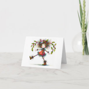 Tarjeta de nota plegada Cute Quirky Chica